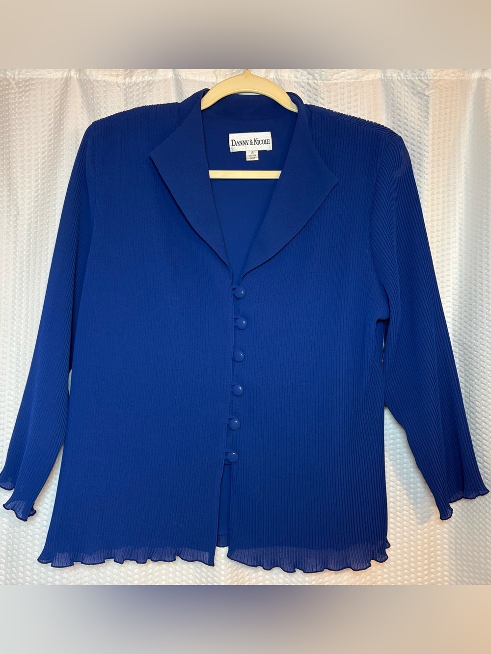 Danny & Nicole cobalt blue ribbed v-neck button down blouse size 14 NWT